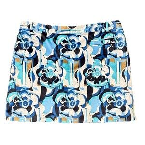 Women’s Mod Retro Floral Geometric Skort Mini Aqua Blue Stretch Golf Tennis‎ 16